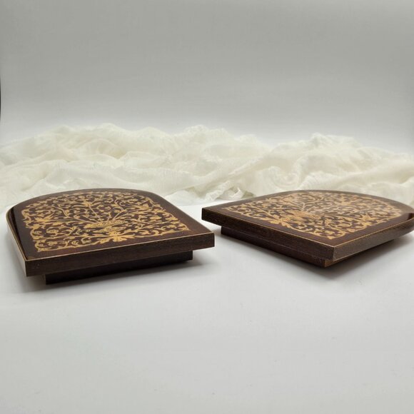 Pair of Vintage Sorrento Marquetry Folding Bookend with Hinges, Inlaid Wood - Picture 9 of 15